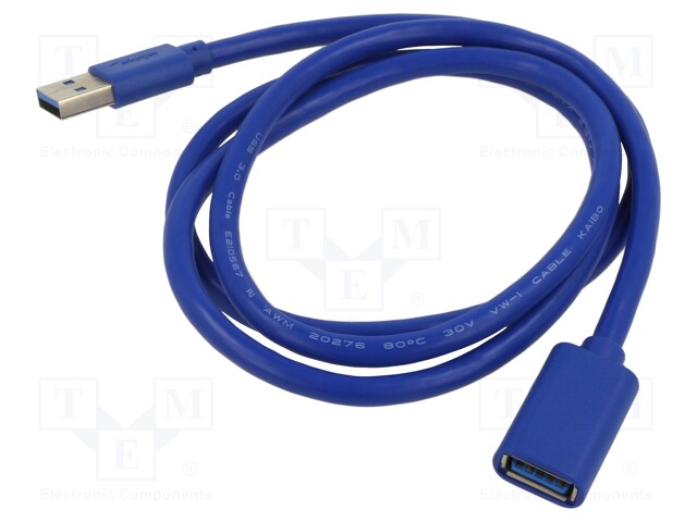 Cable; USB 3.2; USB A socket,USB A plug; nickel plated; 1m; blue