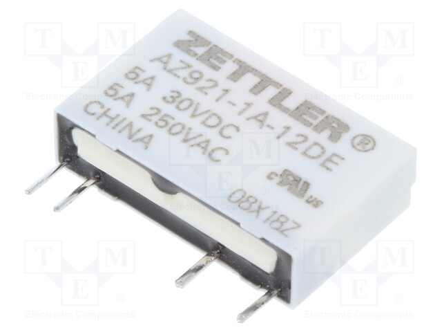 Relay: electromagnetic; SPST-NO; Ucoil: 12VDC; 5A/250VAC; 5A/30VDC