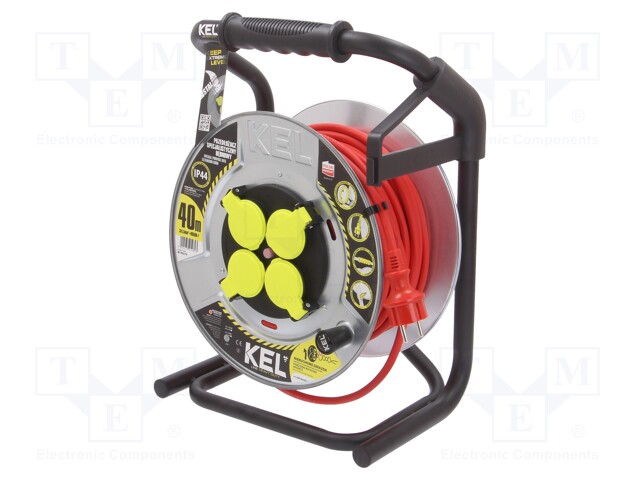 Extension lead; reel,with non-rotating sockets; Sockets: 4; red