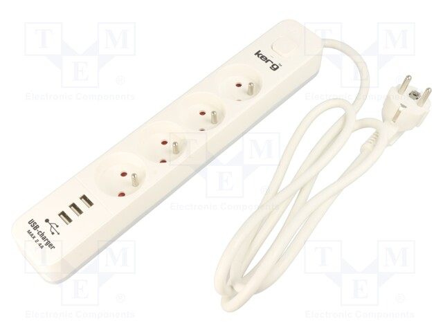 Plug socket strip: protective; Sockets: 4; 230VAC; 16A; grey