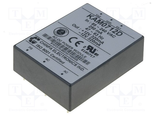 Converter: AC/DC; 7.6W; Uout: 12VDC; Iout: 320mA; 77%