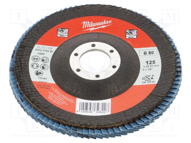 Flap grinding wheels; Ø: 125mm; Øhole: 22.2mm; Granularity: 80