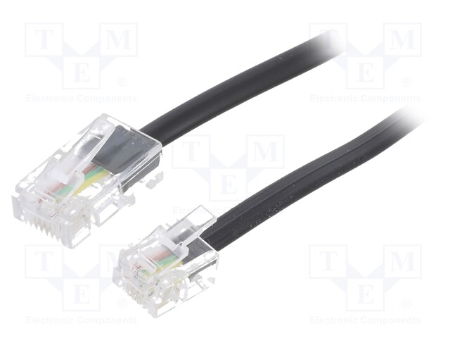 Cable: telephone; flat; RJ11 plug,RJ45 plug; 6m; black