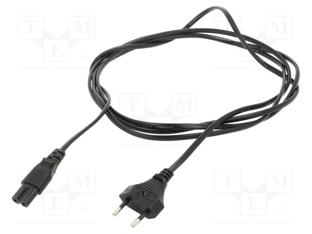 Cable; CEE 7/16 (C) plug,IEC C7 female; PVC; 2.5m; black; 2.5A