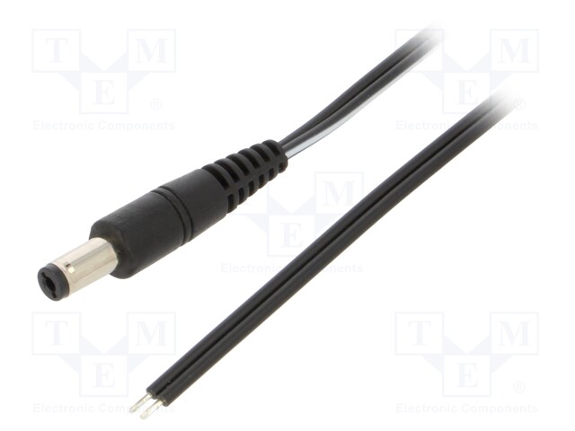 Cable; wires,DC 5,5/2,1 plug; straight; 0.5mm2; black; 0.5m