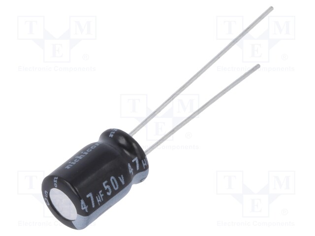 Capacitor: electrolytic; THT; 47uF; 50VDC; Ø6.3x9mm; Pitch: 2.5mm