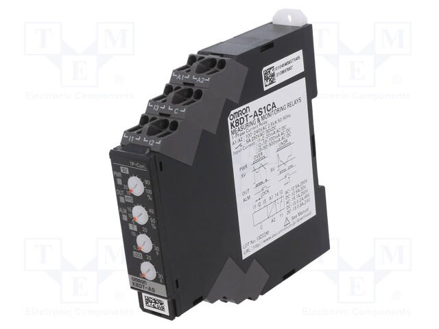 Current Monitoring Relay, Single Phase, K8DT-AS Series, SPDT, DIN Rail, Screw