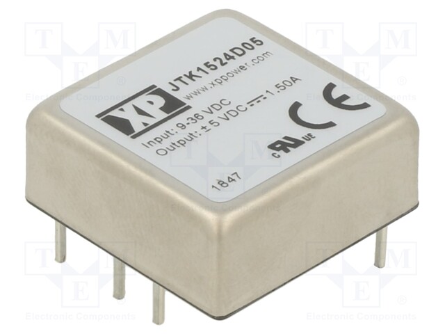 Isolated Board Mount DC/DC Converter, 4:1 Input, ITE, 2 Output, 15 W, 5 V, 1.5 A, -5 V