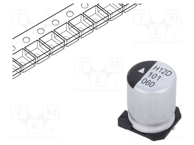 Capacitor: electrolytic; SMD; 100uF; 63VDC; Ø10x12.5mm; 2000h