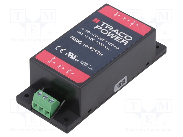 Converter: DC/DC; 10W; Uin: 80÷160V; Uout: 12VDC; Iout: 833mA; 69g