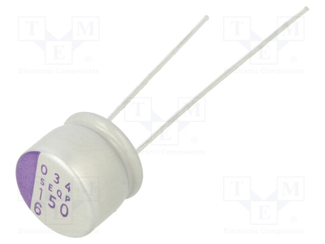 Polymer Aluminium Electrolytic Capacitor, 150 µF, 6.3 V, Radial Leaded, OS-CON SEQP Series