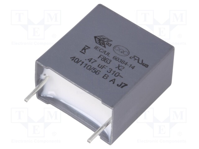 Capacitor: polypropylene; X2; 0.47uF; 15mm; ±10%; 18x19x11mm