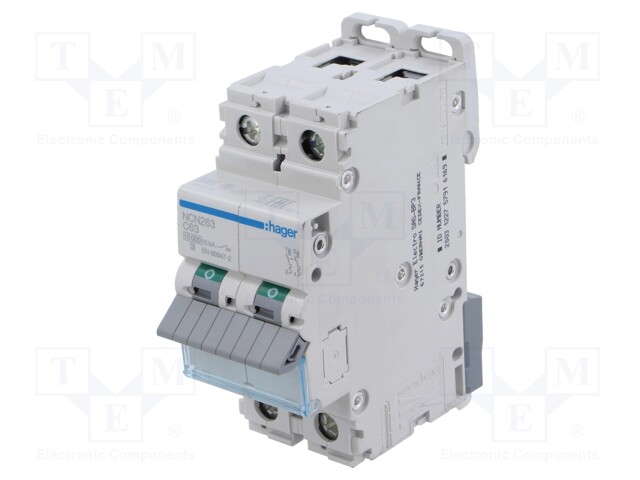 Circuit breaker; 230/400VAC; Inom: 63A; Poles: 2; DIN; Charact: C