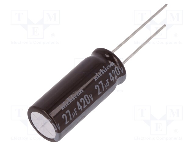 Capacitor: electrolytic; THT; 27uF; 420VDC; Ø12.5x31.5mm; ±20%