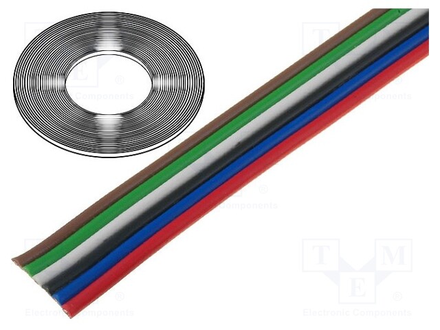 Wire: ribbon; stranded; Cu; 6x0,75mm2; unshielded; PVC; 150V; 50m