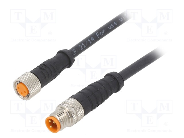 Connection lead; M8; PIN: 3; 2m; plug; 50VAC; 4A; -25÷80°C; IP67