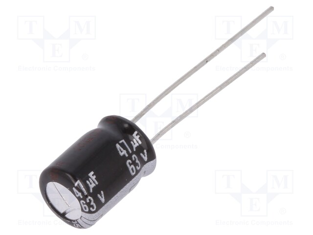 Capacitor: electrolytic; THT; 47uF; 63VDC; Ø8x11.5mm; Pitch: 3.5mm