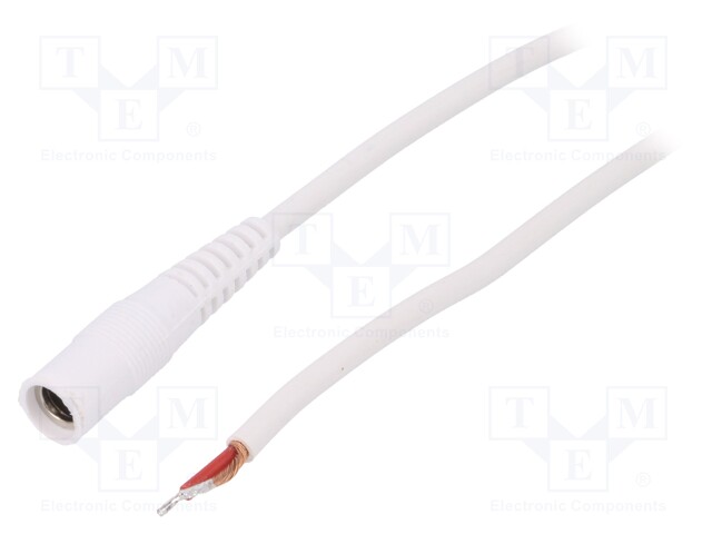 Cable; wires,DC 5,5/2,1 socket; straight; 1mm2; white; 1.5m