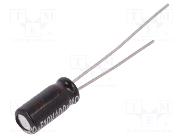 Capacitor: electrolytic; THT; 100uF; 10VDC; Ø5x11mm; Pitch: 2mm