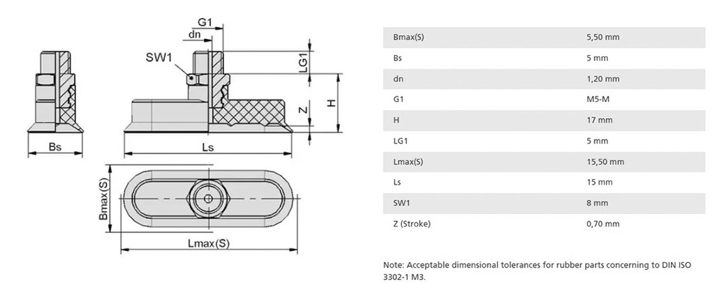 Suction cup; 3.4g; M5-M; Shore hardness: 65; 0.18cm3; 3.1N; 4mm