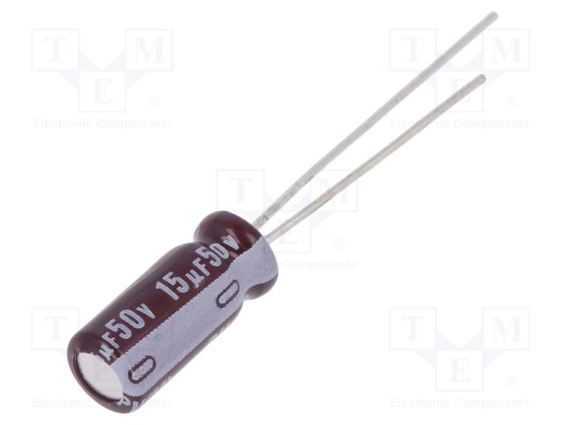 Capacitor: electrolytic; low impedance; THT; 15uF; 50VDC; Ø5x11mm