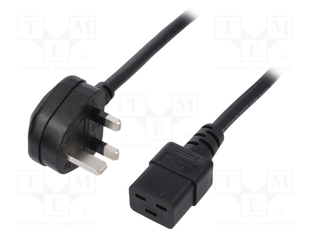 Cable; BS 1363 (G) plug,IEC C19 female; 1.5m; black; PVC; 13A