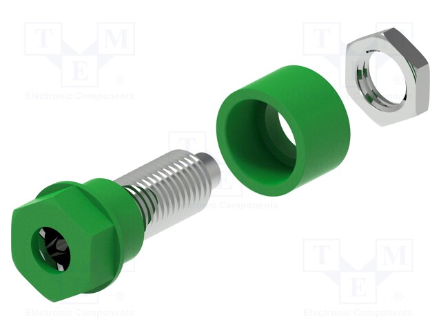 Socket; 4mm banana; 36A; 30VAC; 60VDC; Cutout: Ø6mm; green