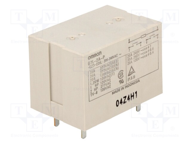 Relay: electromagnetic; DPST-NO; Ucoil: 230VAC; Icontacts max: 20A