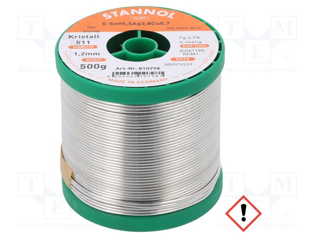 Soldering wire; Sn95Ag4Cu1; 1.2mm; 0.5kg; lead free; Package: reel