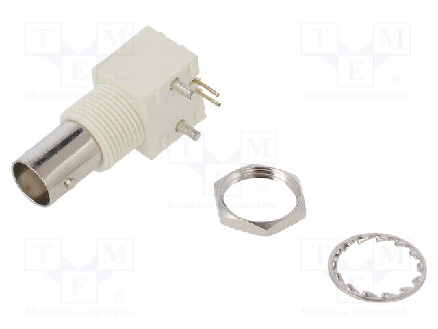 Socket; BNC; female; angled; 50Ω; THT; on PCBs,for panel mounting