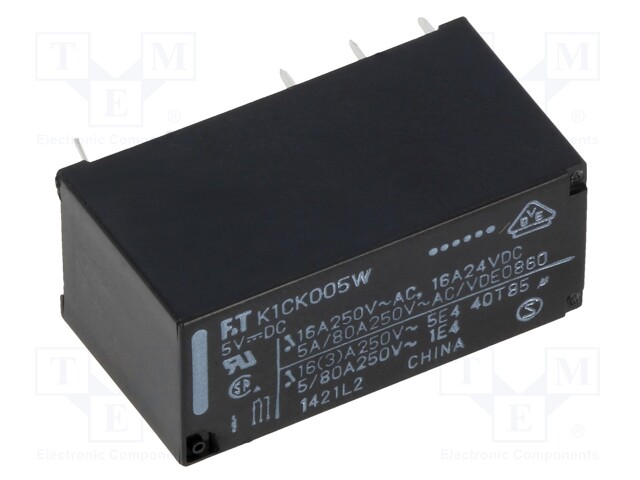 Relay: electromagnetic; SPDT; Ucoil: 5VDC; 16A/250VAC; 16A/24VDC