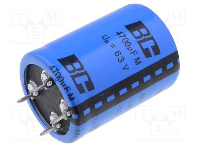 Capacitor: electrolytic; SNAP-IN; 4700uF; 63VDC; Ø30x40mm; ±20%