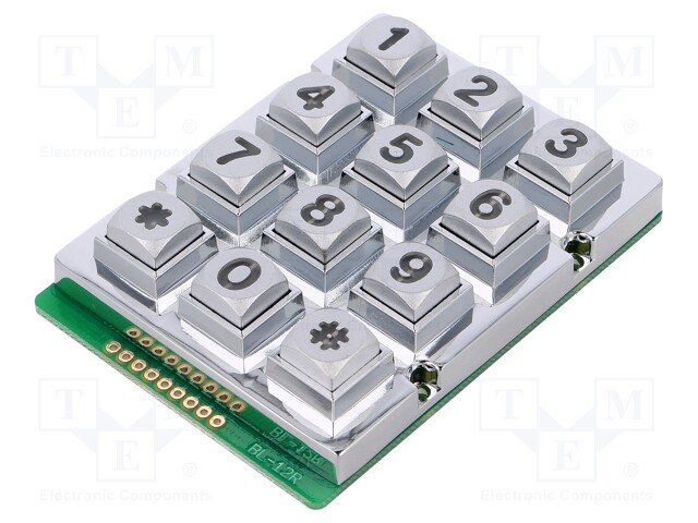 Keypad: metal; No.of butt: 12; LED; metal; 200mΩ; 1.2N; 20mA; W: 56mm