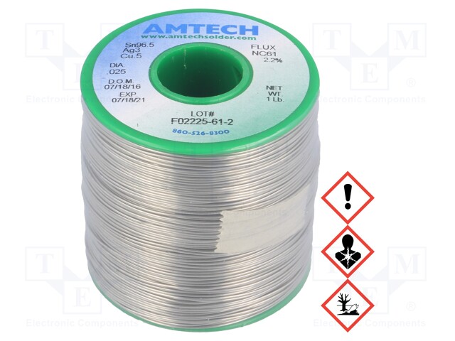 Soldering wire; Sn96,5Ag3Cu0,5; 0.63mm; 450g; lead free; 217°C