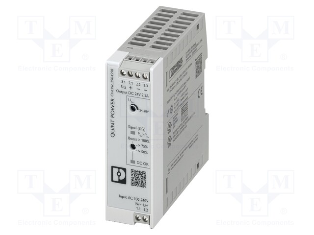 Power supply: switched-mode; 60W; 24÷28VDC; 24VDC; 2.5A; IP20; 244g