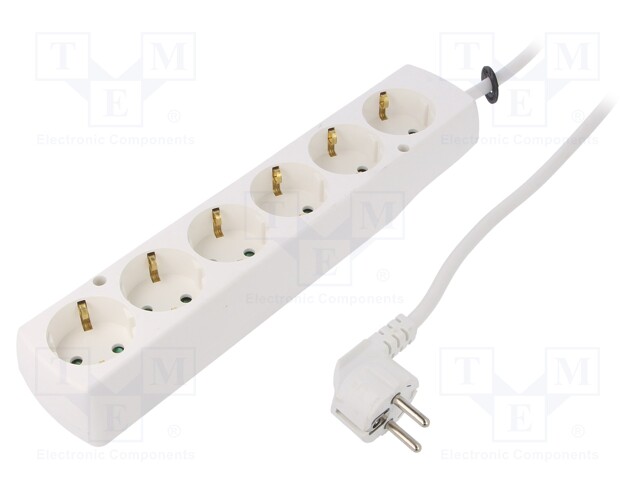 Extension lead; Schuko; Sockets: 6; PVC; white; 3x1,5mm2; Len: 3m