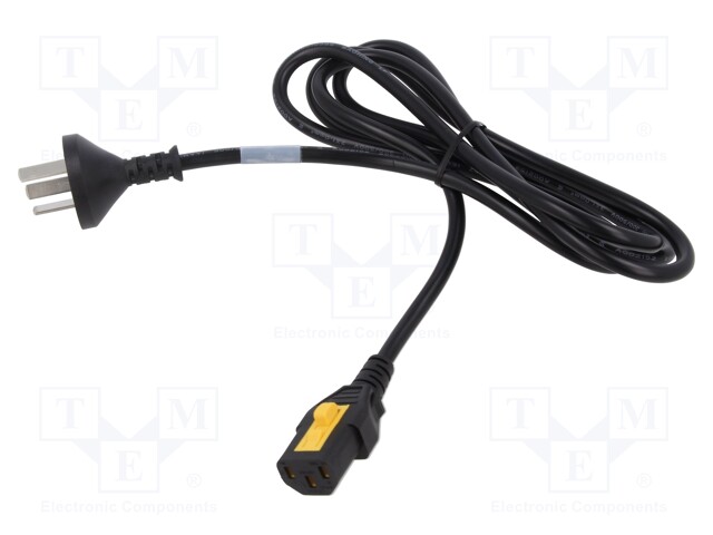 Cable; GB 2099 plug,IEC C13 female; 2m; with locking; black; PVC