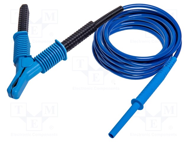 Test lead; crocodile clip-banana plug; Urated: 15kV; Len: 5m; blue