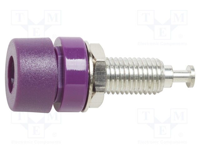 Socket; 4mm banana; 15A; violet; tinned; on panel; max.115°C; 60VDC