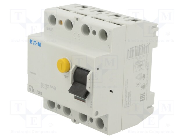 RCD breaker; Inom: 25A; Ires: 30mA; Max surge current: 500A; IP20