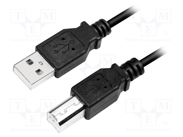 Cable; USB 2.0; USB A plug,USB B plug; nickel plated; 5m; black