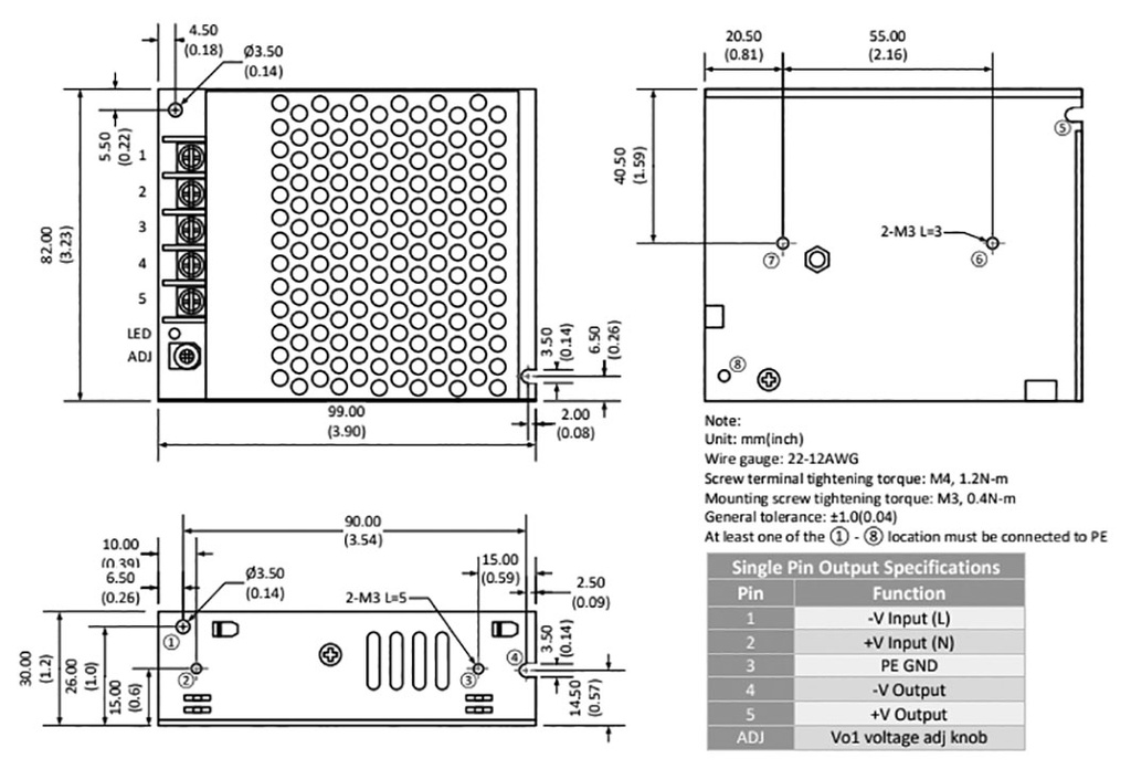 Power supply: switched-mode; voltage source; 50W; 15VDC; 3.4A