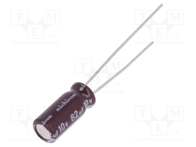 Capacitor: electrolytic; low impedance; THT; 82uF; 10VDC; Ø5x11mm