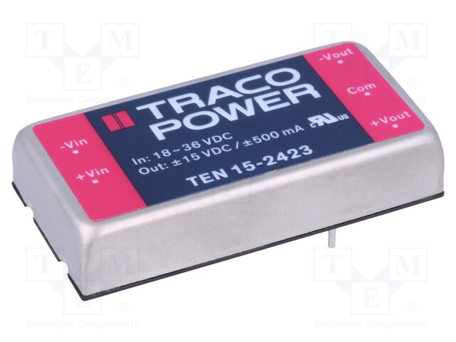 Converter: DC/DC; 15W; Uin: 18÷36V; Uout: 15VDC; Uout2: -15VDC; 2"x1"