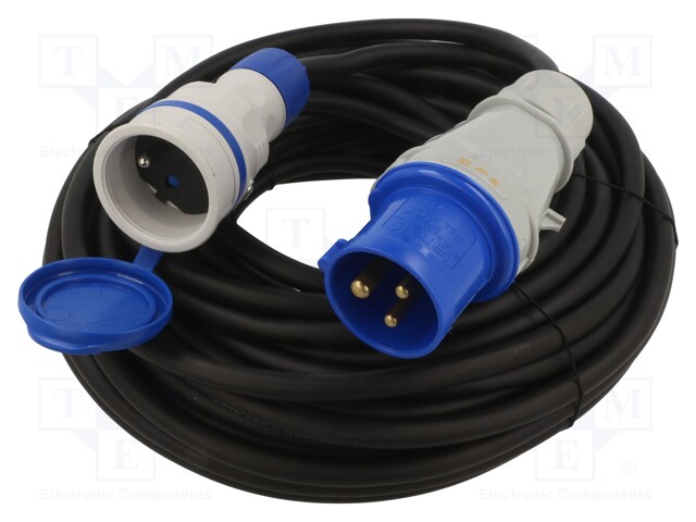 Extension lead; Sockets: 1; rubber; black; 3x2,5mm2; 20m; 16A