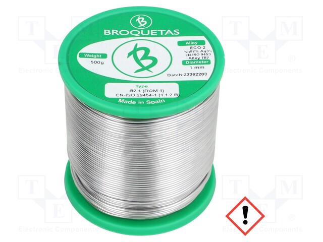 Soldering wire; Sn97Ag3; 1mm; 0.5kg; lead free; Package: reel