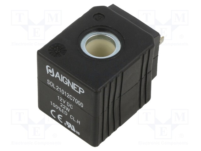 Coil for solenoid valve; IP65; 12VDC; 22W