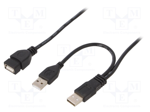 Cable; USB 2.0; USB A plug x2,USB B mini plug; gold-plated; 0.9m