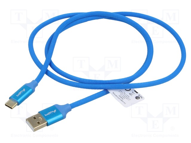 Cable; USB 2.0; USB A plug,USB C plug; gold-plated; 1m; blue; blue