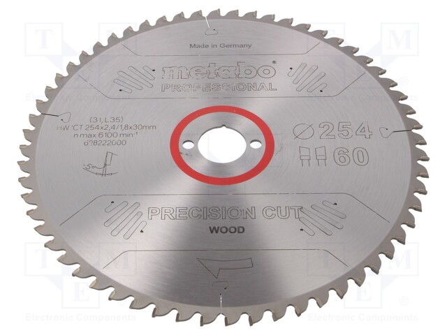 Circular saw; Ø: 254mm; Øhole: 30mm; W: 2.4mm; Teeth: 60; Mat: HW/CT